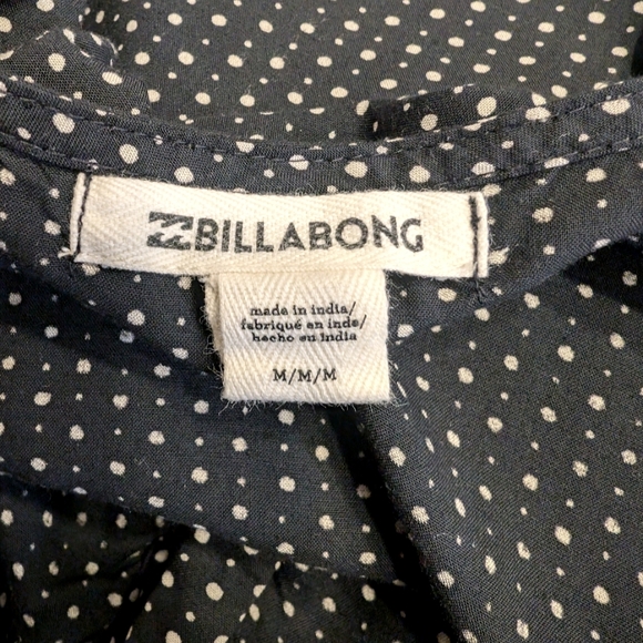 Billabong Black White Polka Dot Daisy Duke Tie Front Bell Sleeve Shirt Medium - Picture 8 of 9